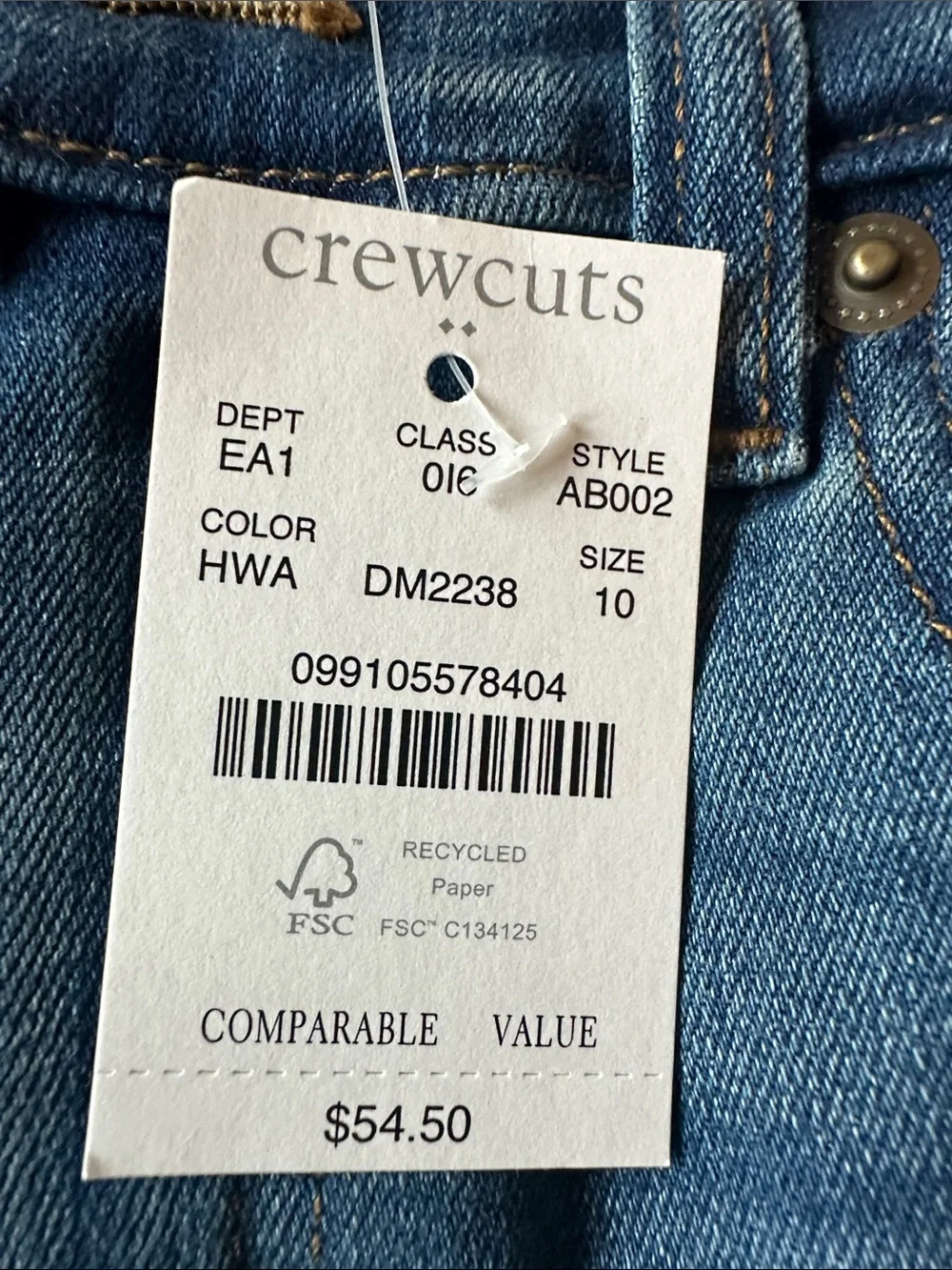 NWT Crewcuts Boy’s Blue Slim Stretch Jeans